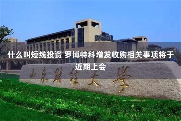 什么叫短线投资 罗博特科增发收购相关事项将于近期上会